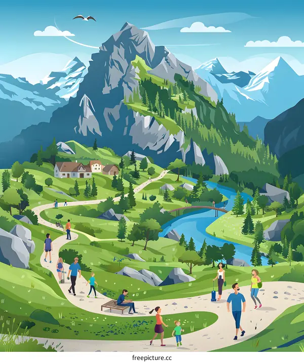 Hiking Path in the Mountains with People