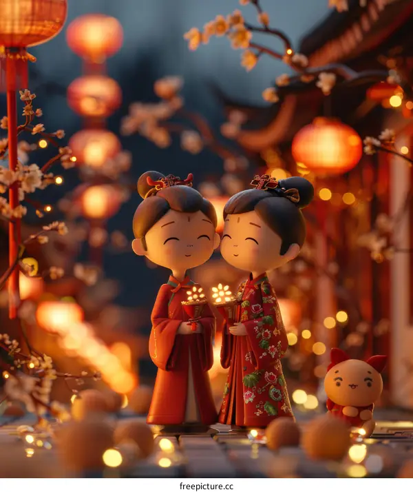 Two Asian Girls Celebrating Lunar New Year