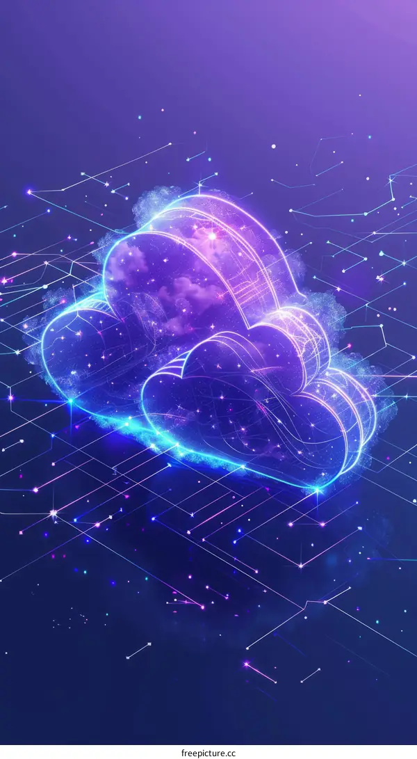 Purple glowing cloud computing illustration