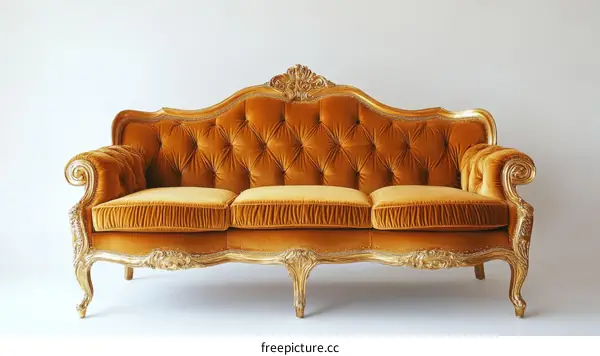 Luxury Gold-Framed Sofa in Amber
