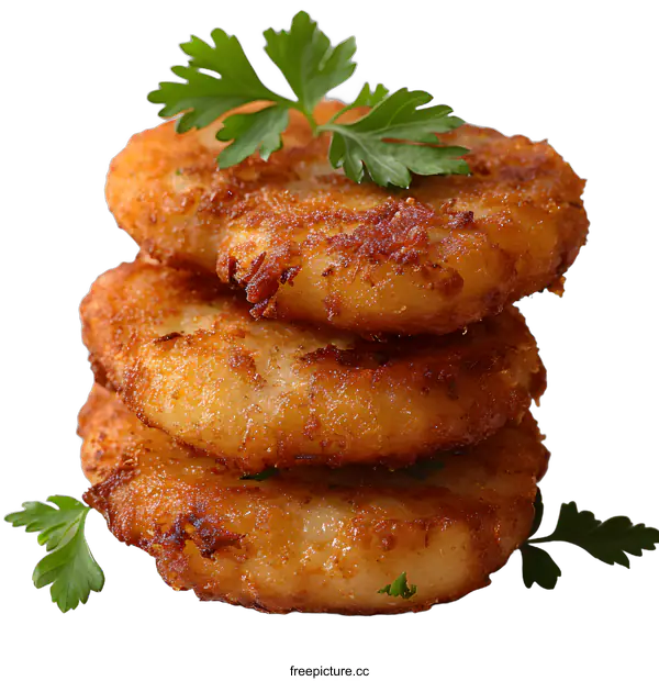 [Transparent Background PNG]Stack of potato pancakes with fresh parsley