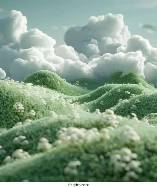 Surreal Landscape of Verdant Hills and Clouds