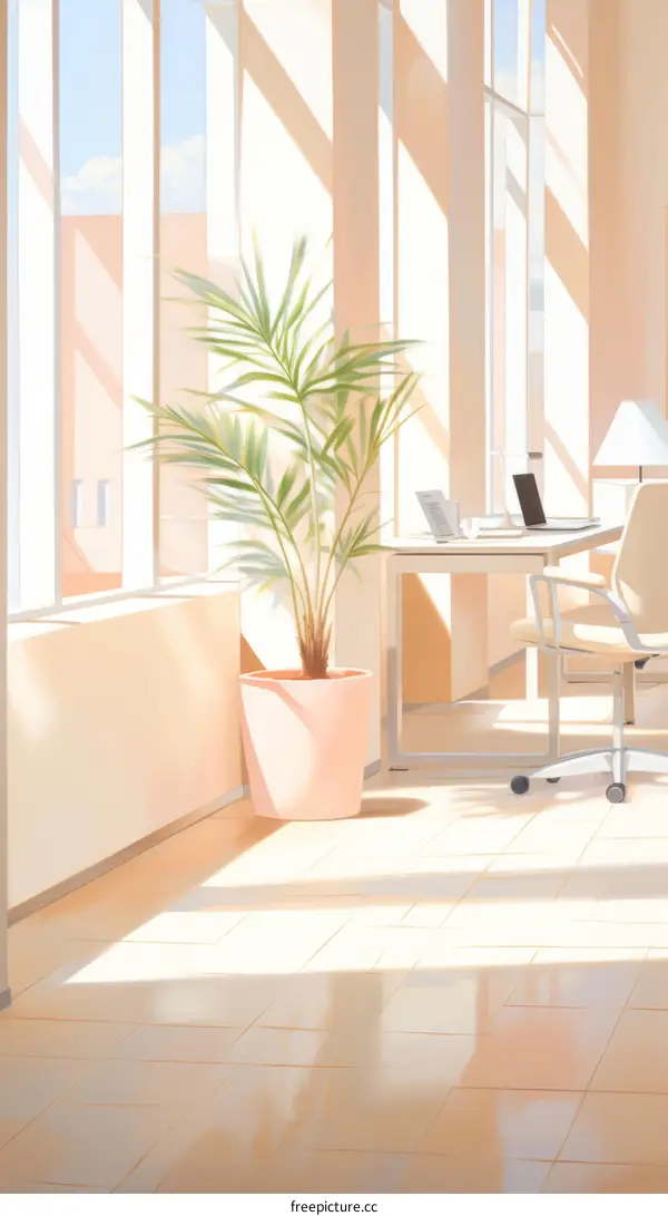 Sunlight shining through the office window