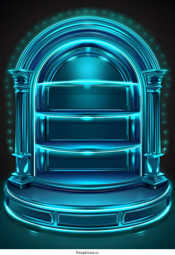 Blue Glowing 3D Rendered Shelf Display Stand