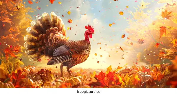 Thanksgiving Turkey in Autumn Forest