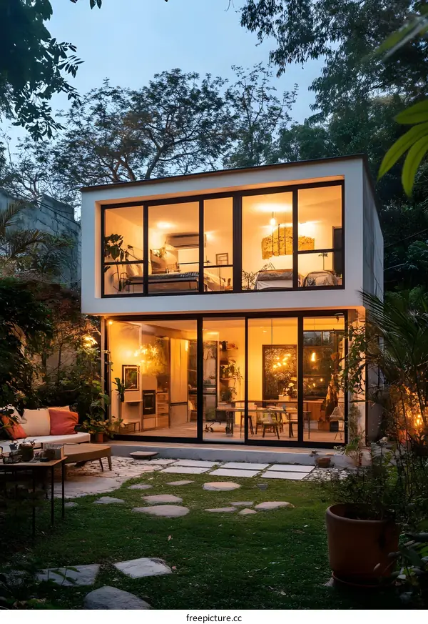 Modern Glass House with Patio and Garden