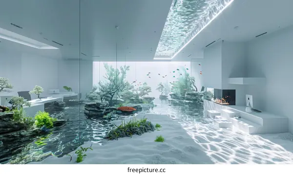 Futuristic Aquarium Office Workspace