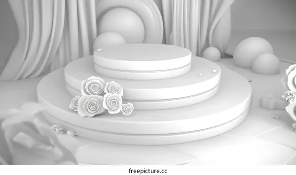 White 3D Rendered Abstract Background With Rose Flowers