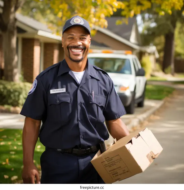 Smiling delivery man with a box in his hands