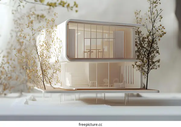 Modern Architecture Design with Glass Windows and Wooden Structure