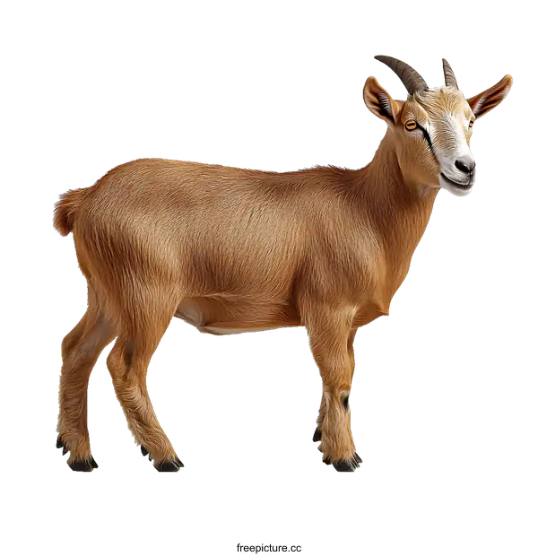 [Transparent Background PNG]Adorable Brown Goat Portrait Against White Background
