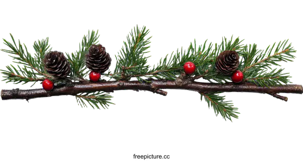 [Transparent Background PNG]Christmas Decoration Branch with Pine Cones and Berries
