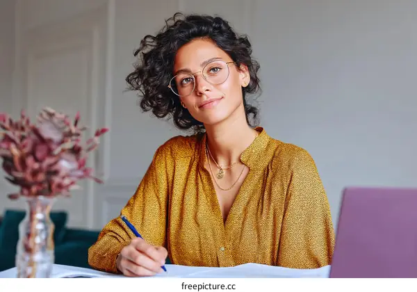 Focused Woman Working on a Project at Home
