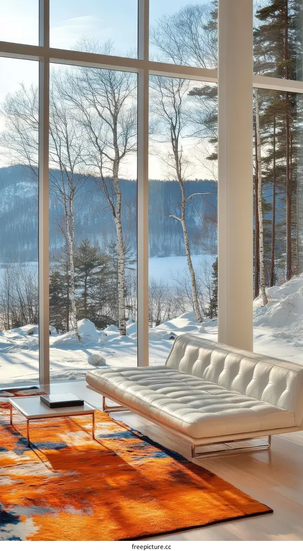 Modern Living Room with Panoramic Winter Views