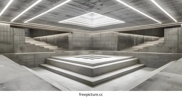 Modern Concrete Architecture with a Skylight and Stairs