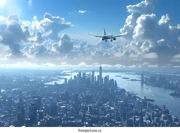 Airplane flying over New York City