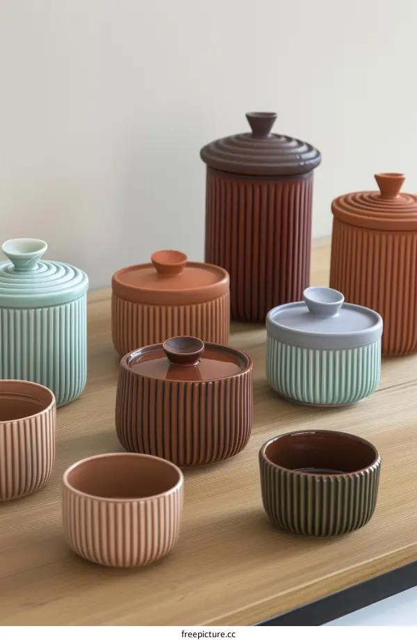 Ceramic Pots and Bowls with Lids in Muted Colors