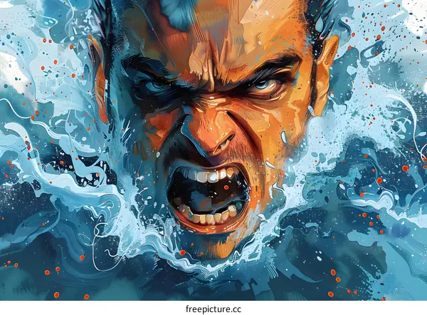 A man shouting with water splashing around him