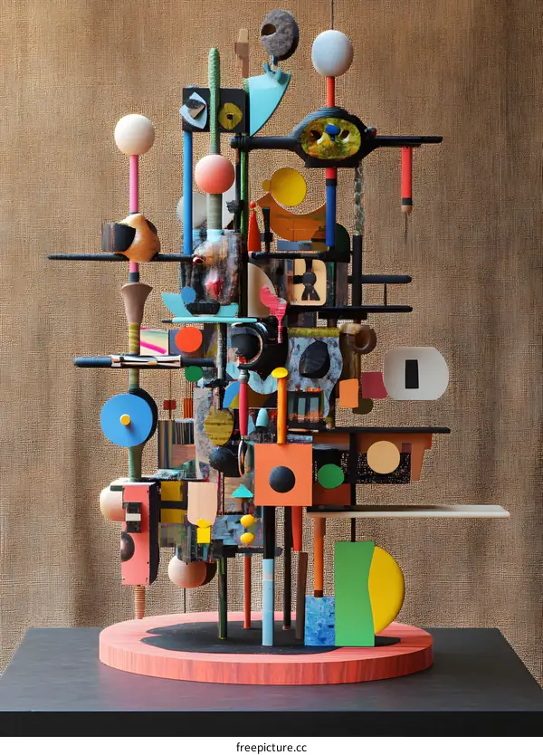 Abstract Sculpture Made of Wood and Colorful Paint