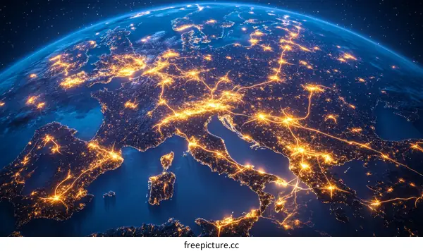 European Cities Night Light Map Illustration