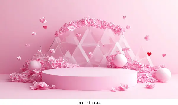 Pink Flowery Display Podium Illustration