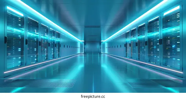 Futuristic server room with blue lights