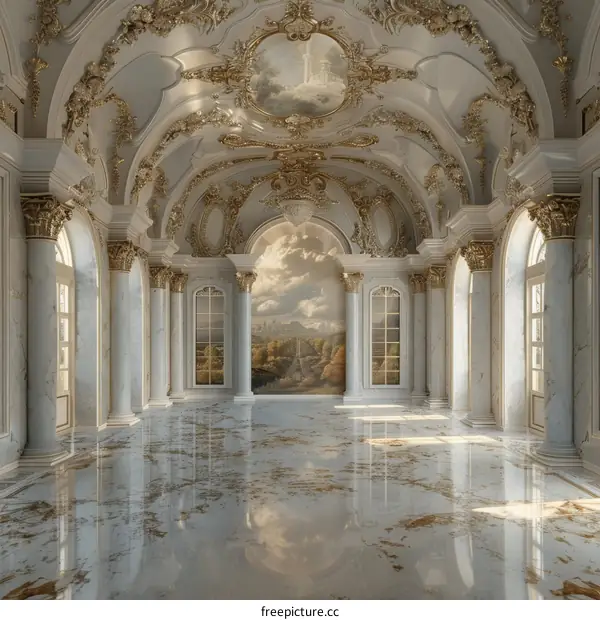 Ornate and Luxurious White and Gold Ballroom