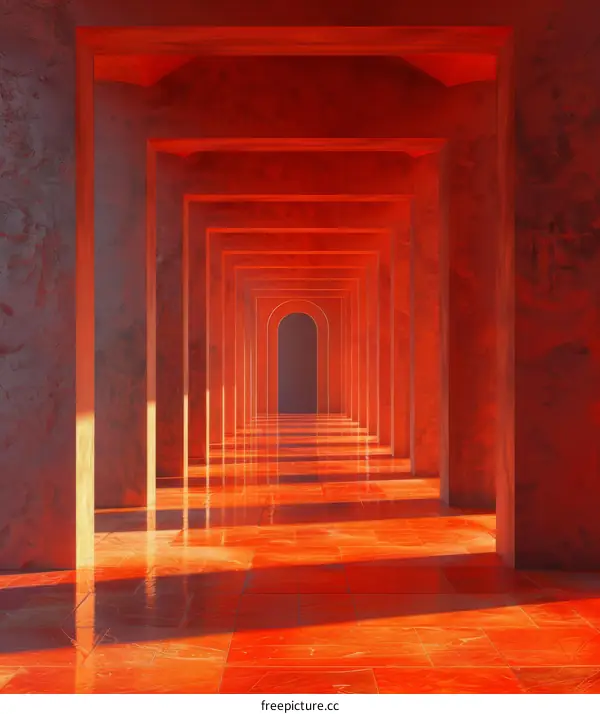 Liminal Space: Red Walls and Arched Doorways
