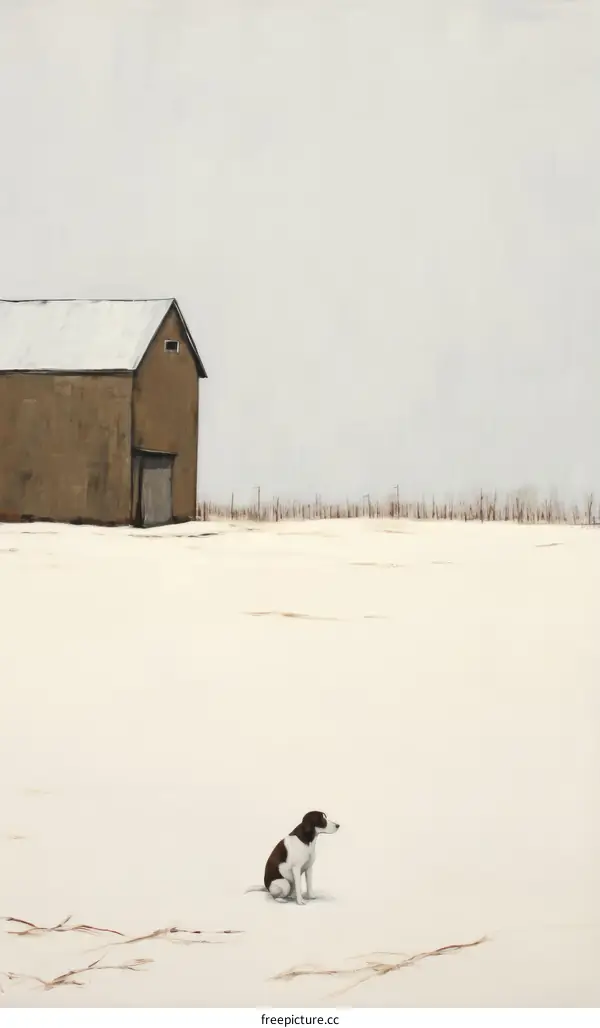 Dog in a Quiet Snow Field