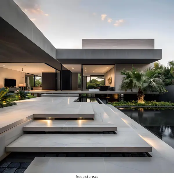Modern Minimalist House with Pool and Stone Stairs