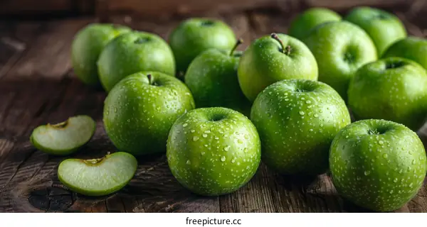 Vibrant Green Apples on a Rustic Wooden Surface