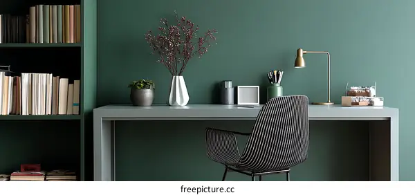 Modern Workspace with Dark Green Accents