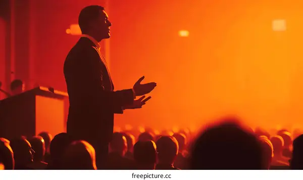 Businessman giving a speech at a conference
