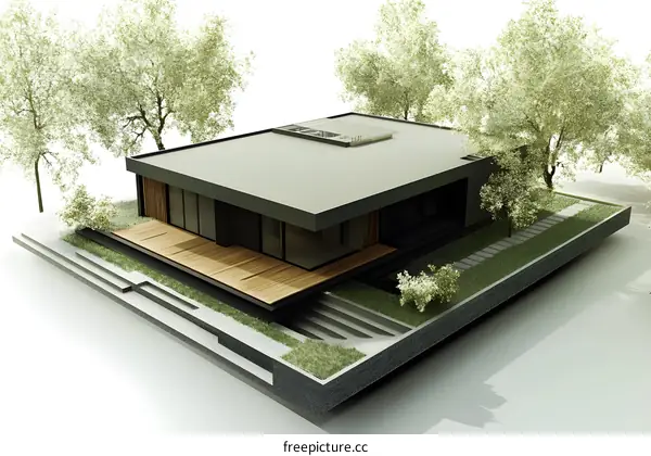 Modern House Design with Rooftop Patio and Lush Greenery