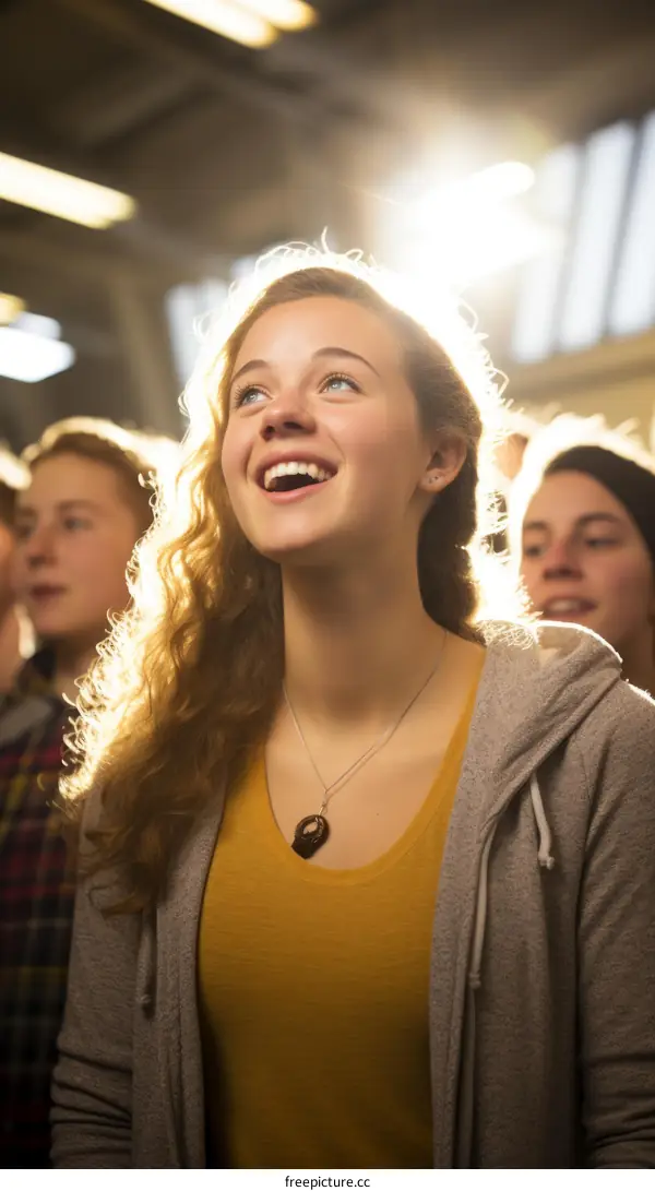 Teenage girl looking up at the sun with joy on her face