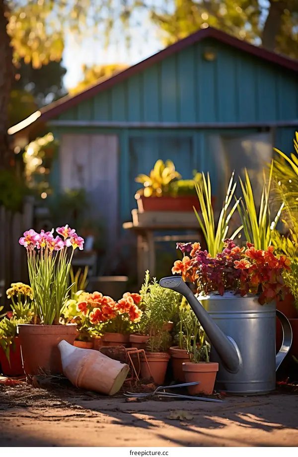 Beautiful Garden Shed with Floral Display and Greenery