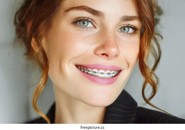 Smiling Woman with Braces Close-up Portrait