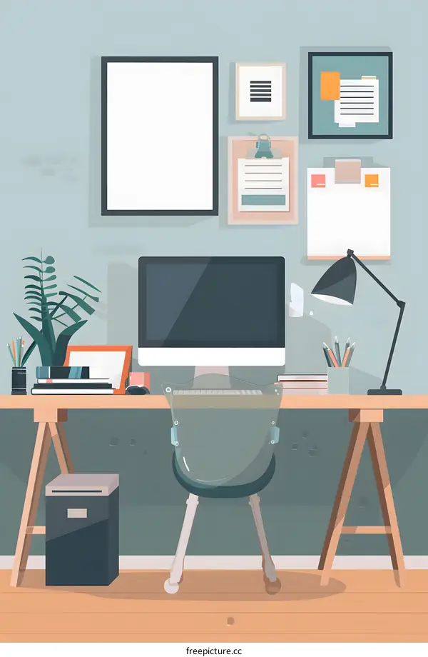 Minimalist Home Office Desk Illustration