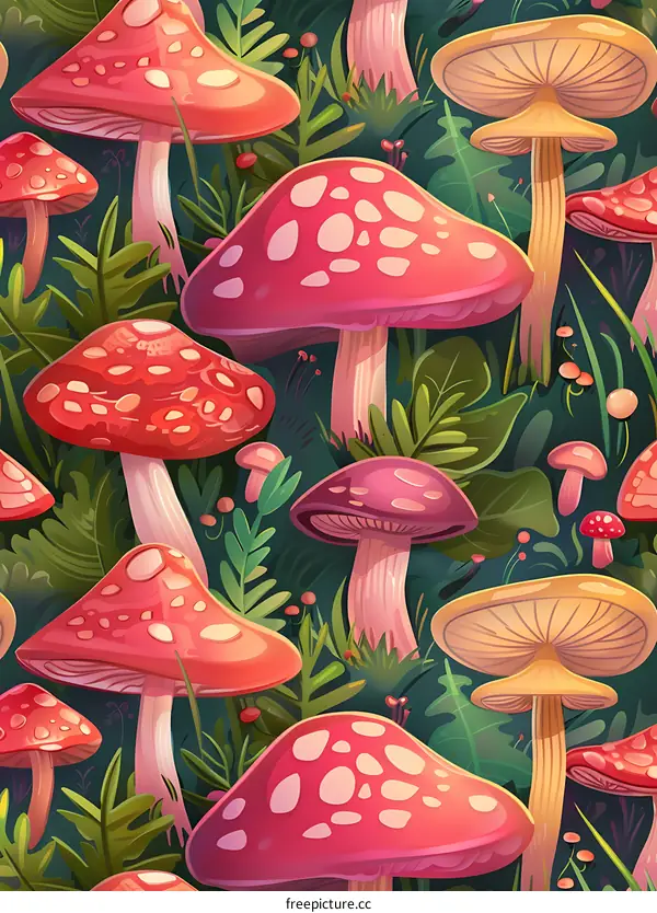 Colorful Mushroom Illustration Seamless Pattern