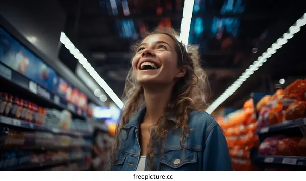 Happy young woman shopping in a supermarket