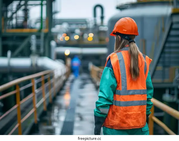 Female Engineer Overseeing Refinery Operations