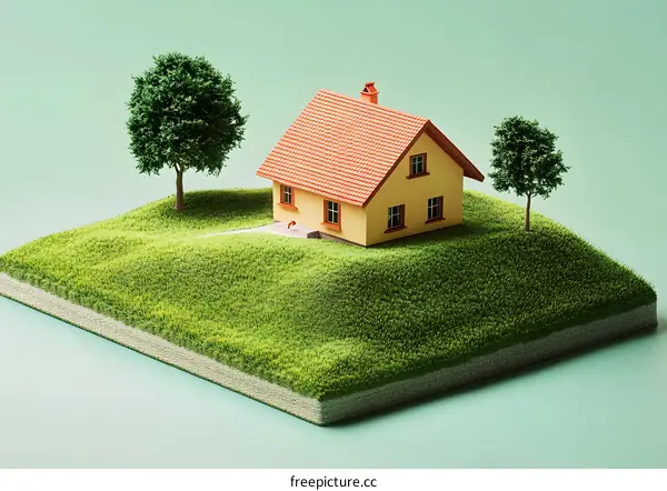 Small Yellow House On A Green Island