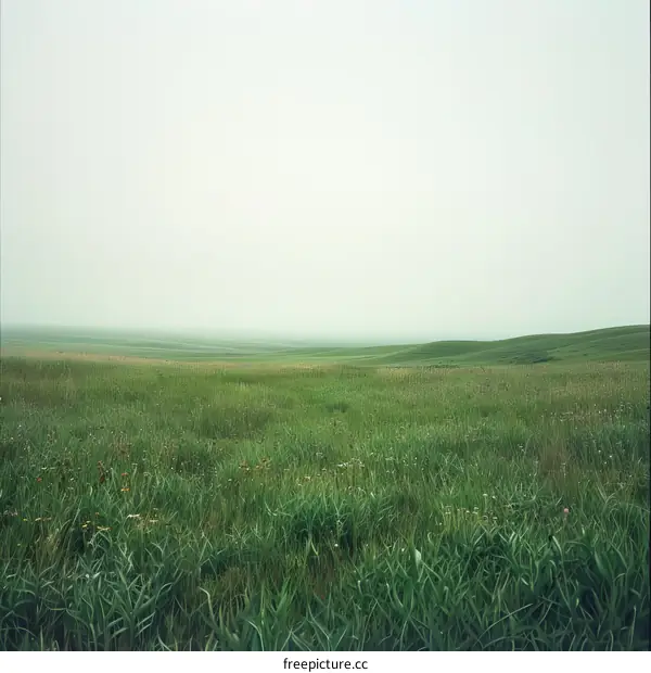 Green Grass Field Under White Sky