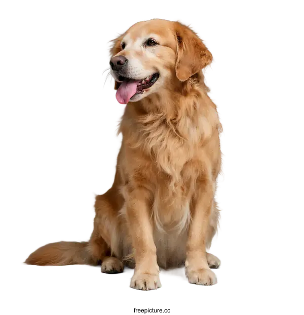 [Transparent Background PNG]A golden retriever sitting with its tongue out on a white background