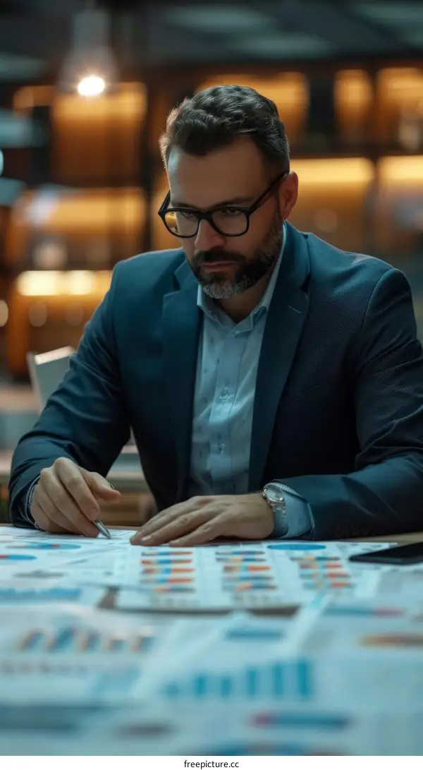 Male professional analyzing financial charts and graphs