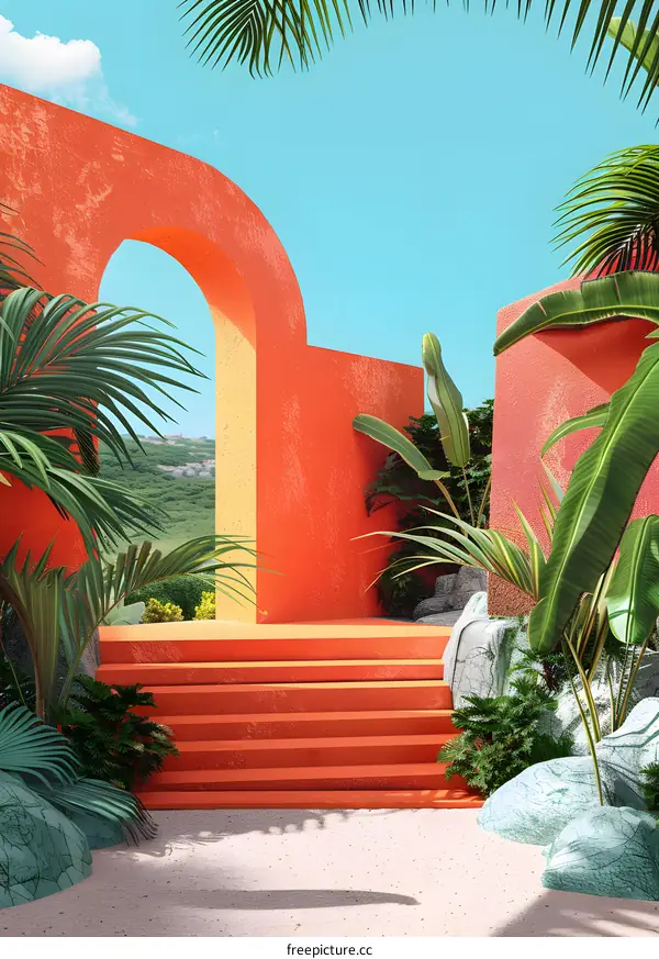 Tropical Paradise Archway With Stairs
