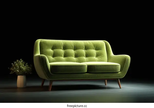 Modern Green Velvet Sofa in Studio Setting