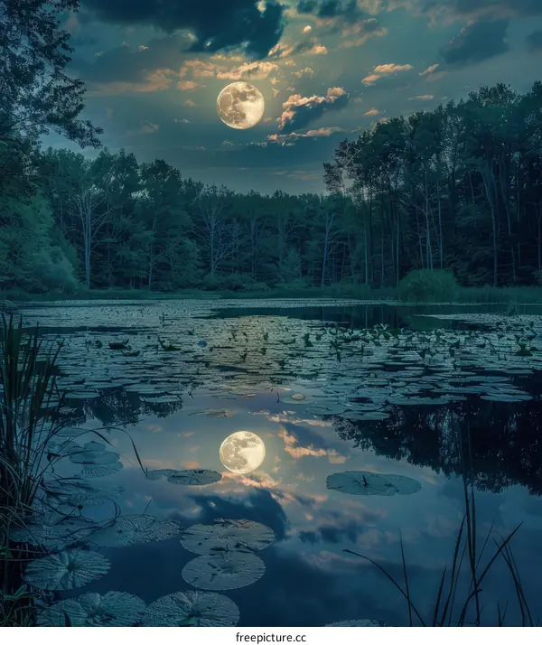 Serene Moonlit Lake with Trees