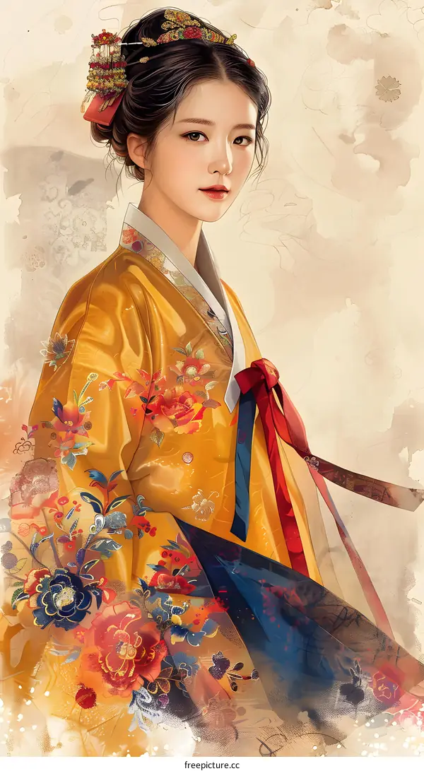 Portrait of a beautiful Korean woman in traditional dress