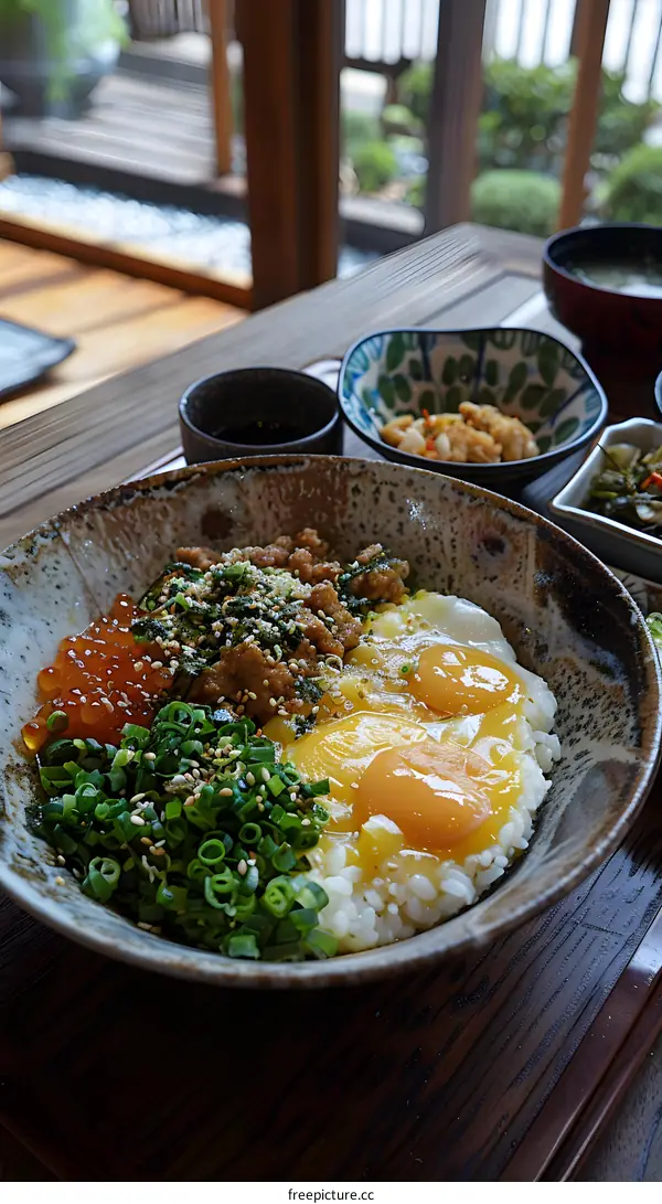 Japanese Rice Bowl with Egg and Scallions